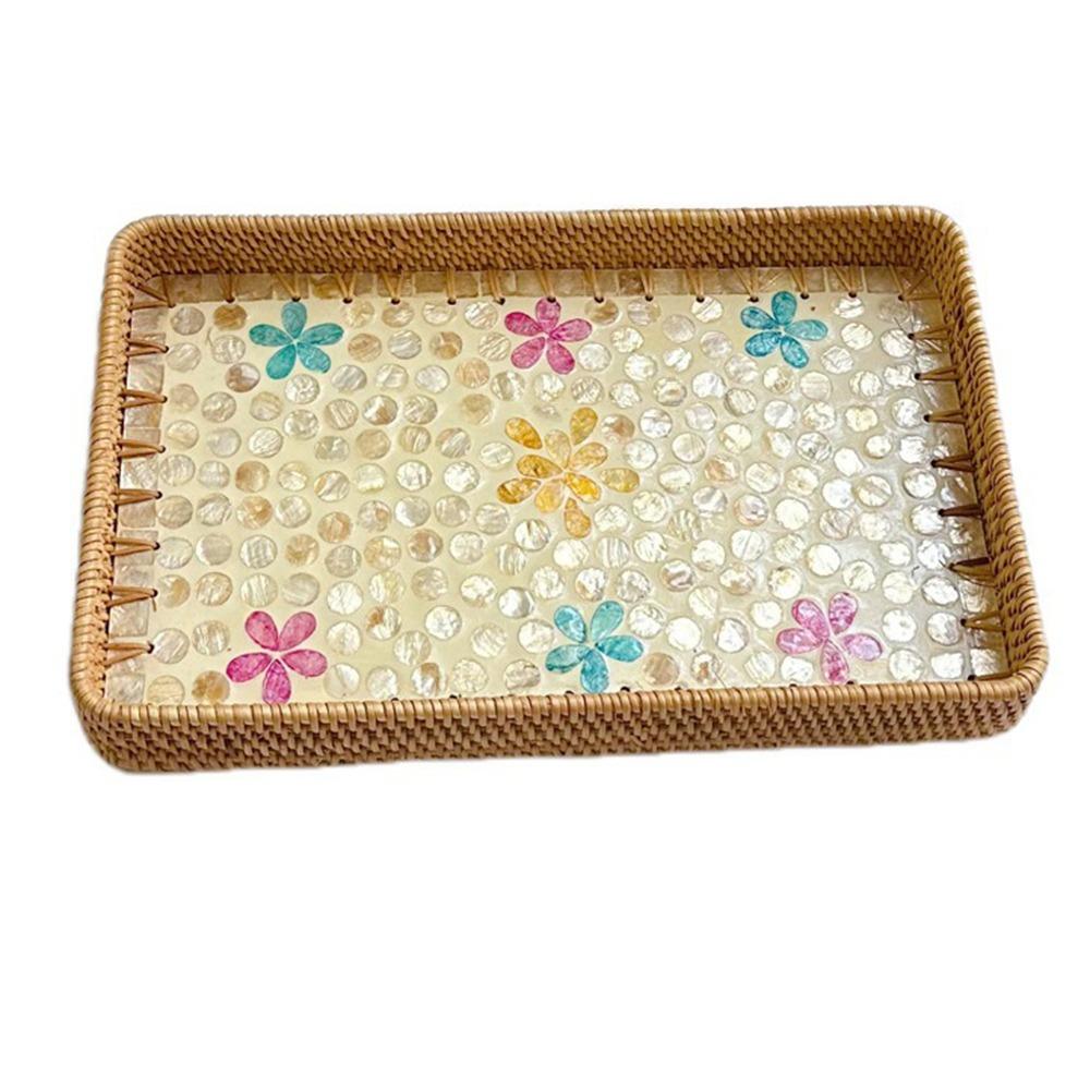 Hand Woven Rattan Shell Tray Colorful Bread Baskets Tray Splicing Shell Rattan Basket  Living Room
