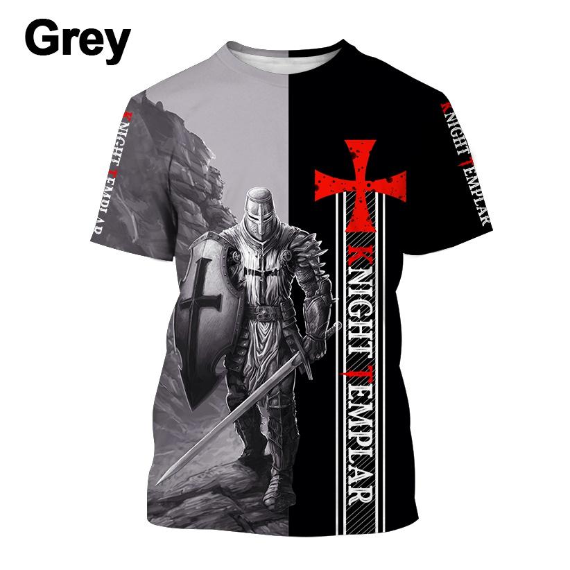 Summer Round Neck 3D Templar Knight Pattern Printed Top Fashionable Casual Short Sleeved Men's T-shirts