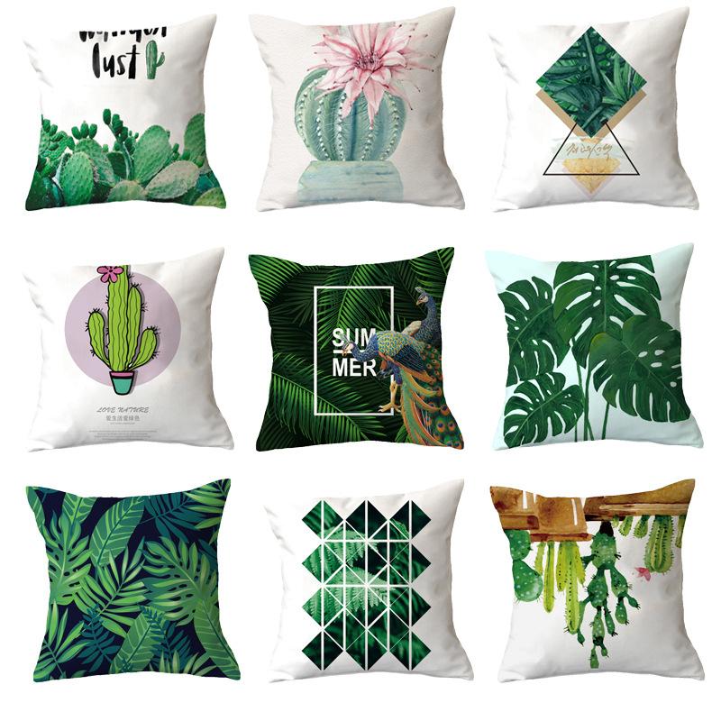 Office Chair Cushion Home Pillow Case Ins Plush Printed Pillow Case Green Plant Nordic Style Pillow