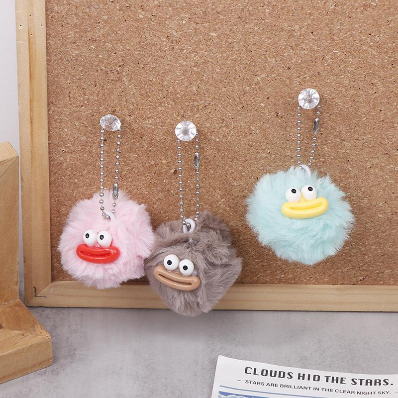 Cute Cartoon Sausage Mouth Hair Ball Key Chain Plush Funny Mini Big Mouth Doll Pendant Key Ring Backpack Bag Car Pendant