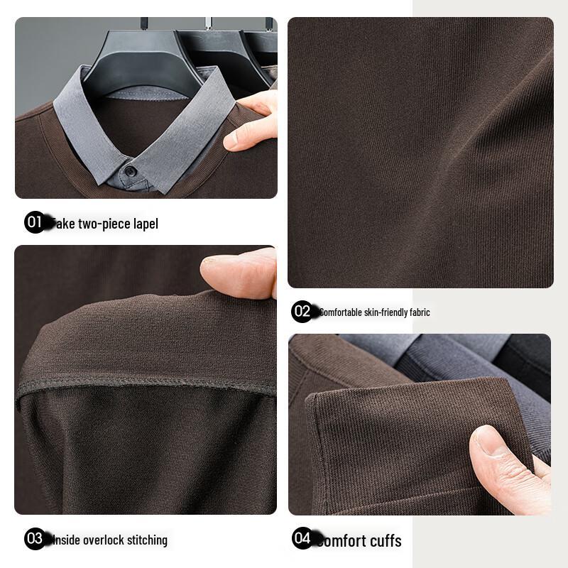 SHANSHAN Men's Faux Two-Piece Business Casual Long-Sleeve T-Shirt