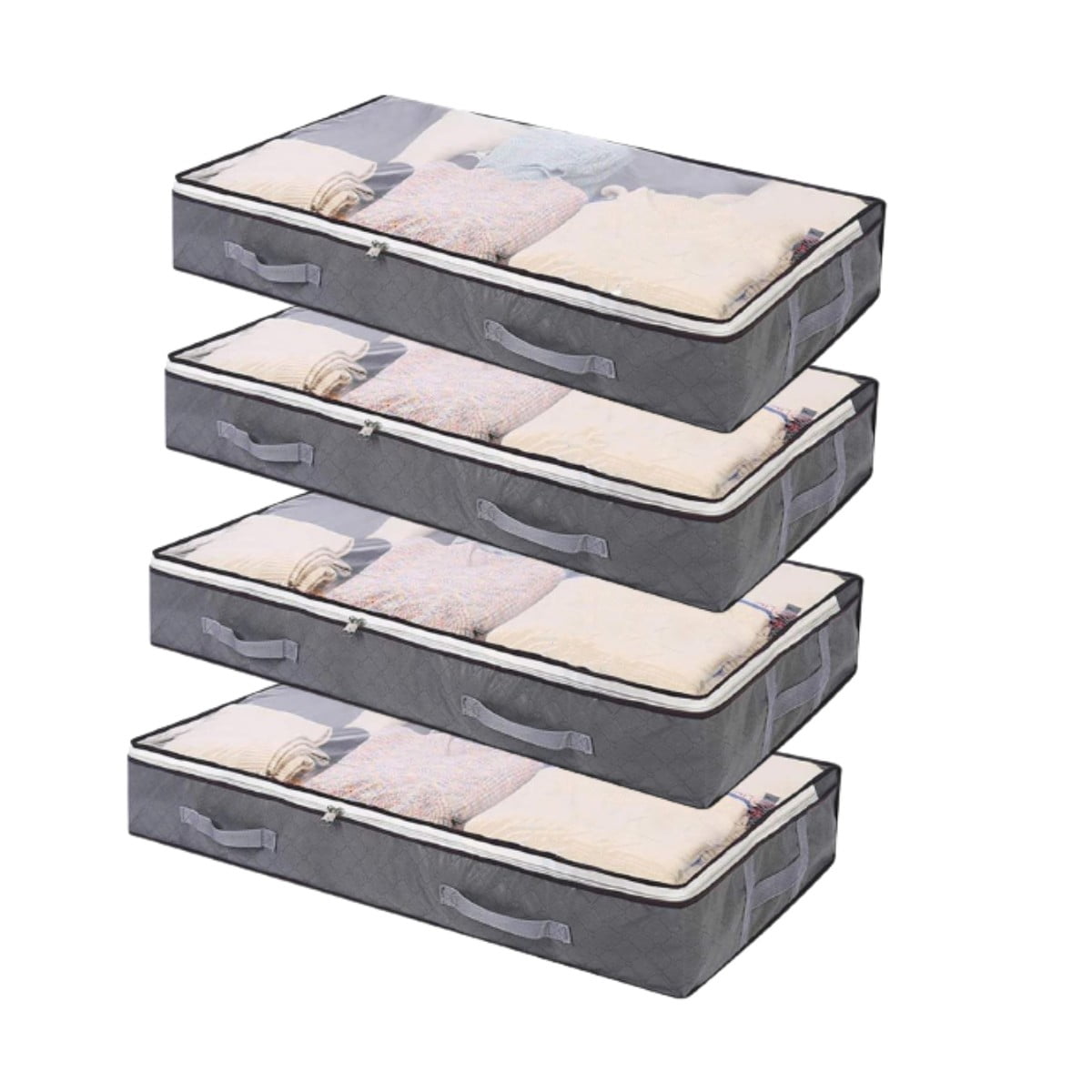 Under Bed Storage Bags - Grey, Large Capacity, Foldable with Durable Handles for Clothes, Bedding & Toys.