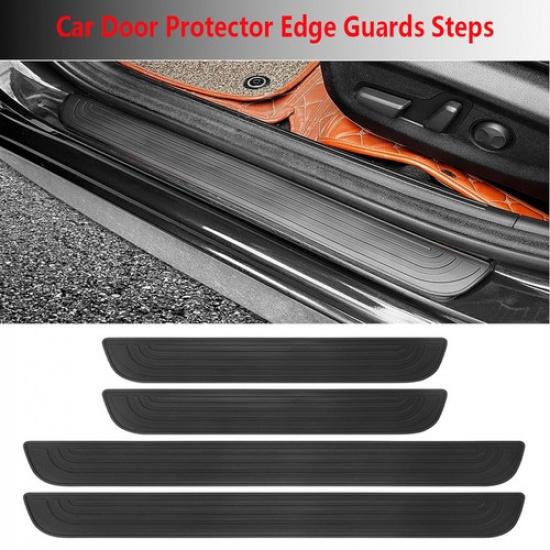 4pcs Black Car Door Sill Scuff Plate Guard Trim Rubber Strip Protector Cover