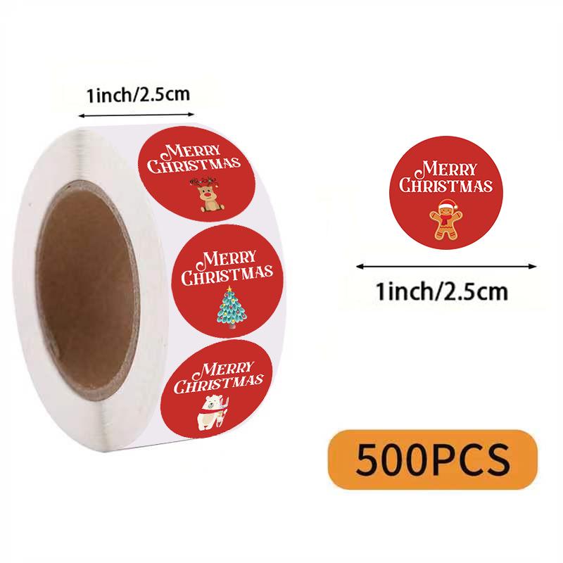 500 Sheets/Roll Red Christmas Holiday Sealing Stickers for DIY Crafts