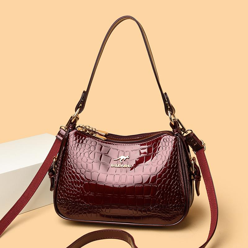 Korean Style Women's Crocodile Pattern Shell Crossbody Bag - 2025 Bright Leather Fashion