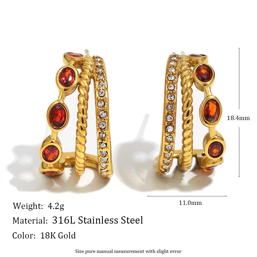 

MamacitaSlay 316L Stainless Steel Zircon C Shaped Ring Party Waterproof Jewelry Women s 18K Gold Plated Statement Earrings Gift