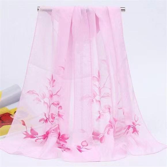 Spring & Summer Silk Chiffon Scarf for Women – Versatile, Fashionable, Sun-Protective, Printed Headscarf