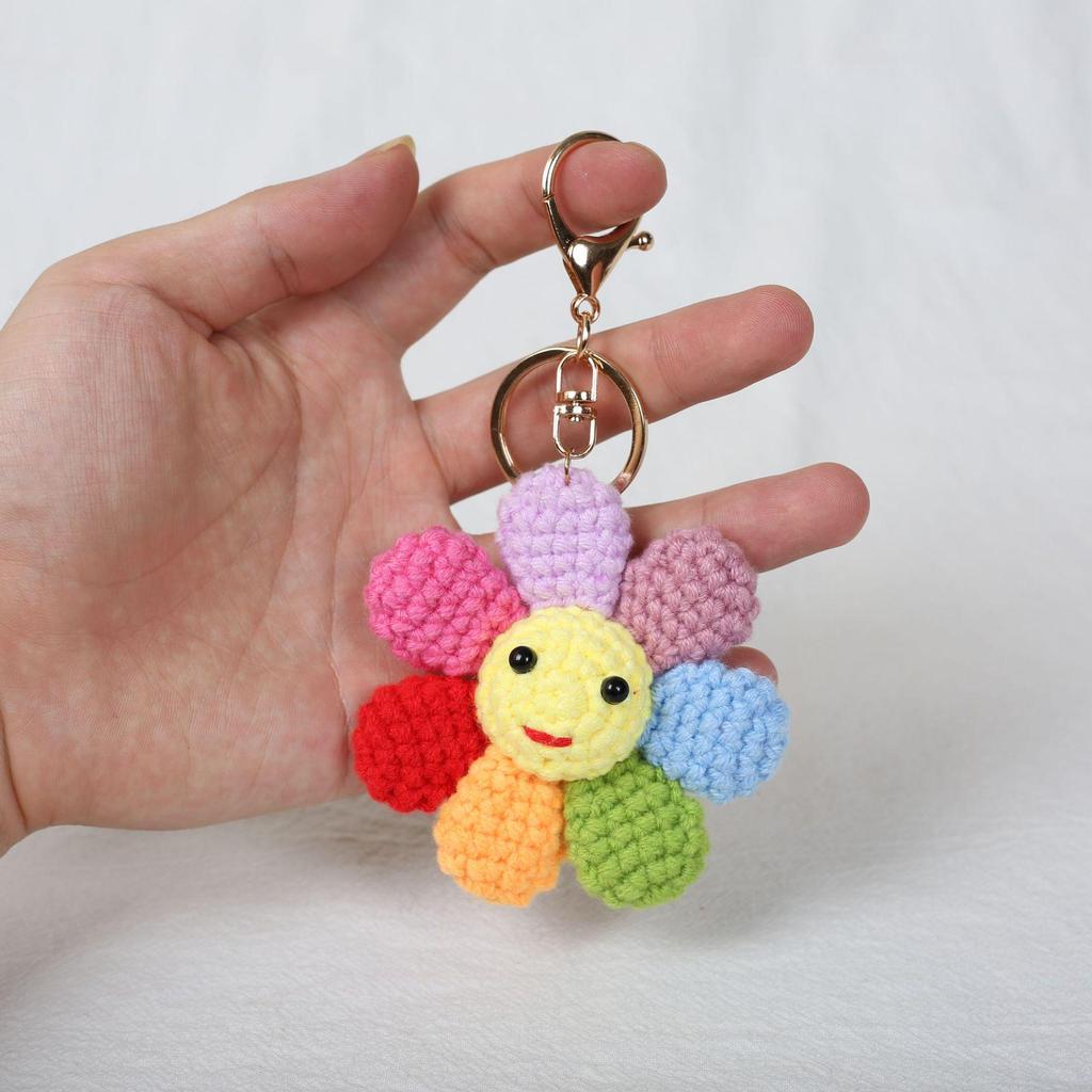 Rainbow Smiley Sunflower Seven-Petal Wool Keychain