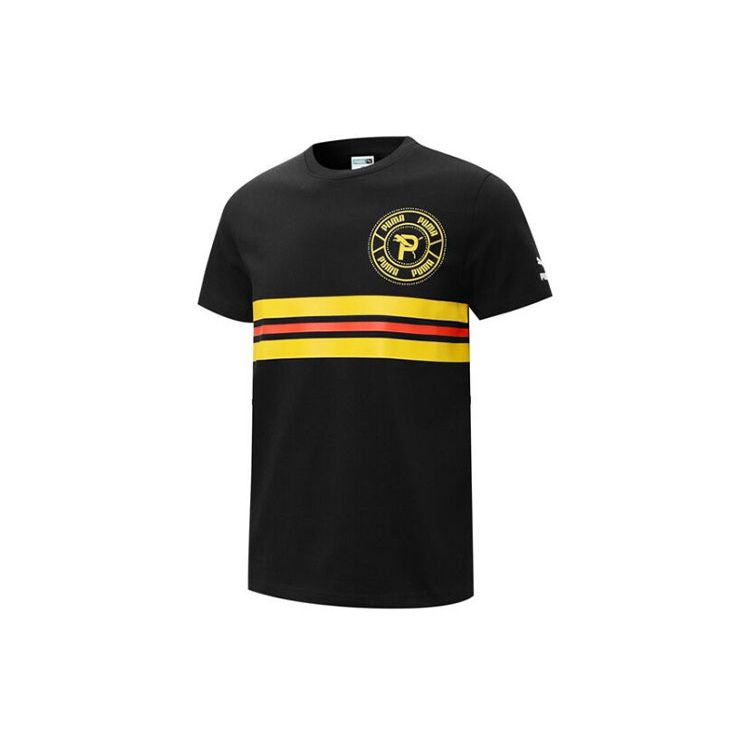 

Футболка Puma Printed Logo Stripe Crew Neck Tops Unisex Black 537043-01