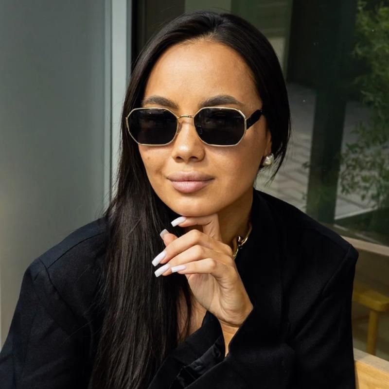 3pcs New Women Rimless Square Sunglasses Chain Leg Design Sun Glasses For Female Alloy Gradient Cutting Lens Eyeglasses UV400