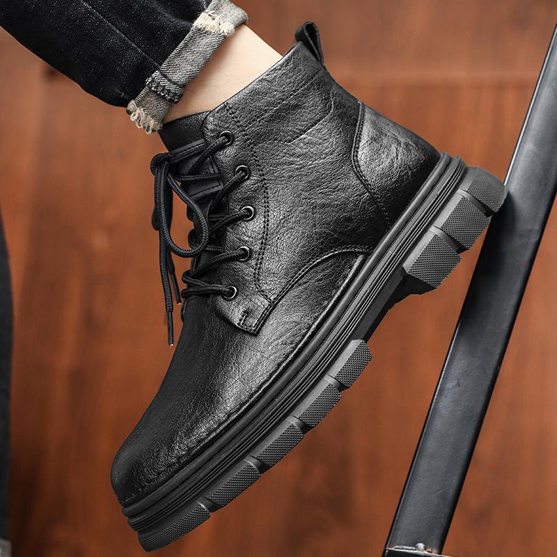 

2024 New Arrival Outdoor Men Basic Boots Mens Low Top Sneakers Genuine Leather Male Busines Boots Men s Motorcycle Boots 44 чёрный