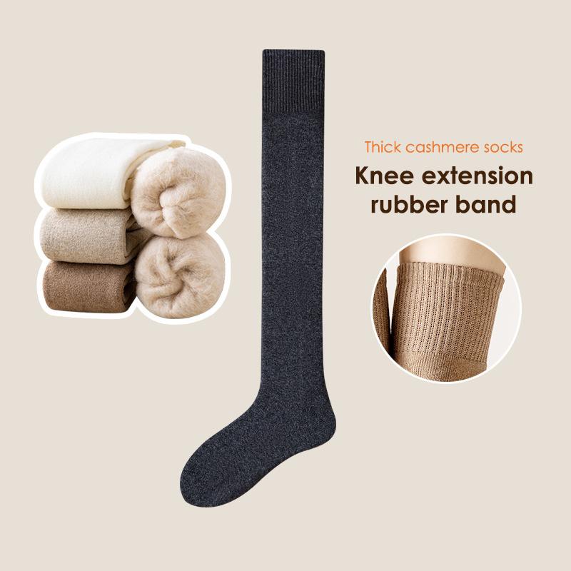 Calcetines largos y cálidos de invierno para mujer, de tubo grueso y alto, por encima de la rodilla, hasta la rodilla, de rizo, de color liso, gruesos, hasta la pantorrilla
