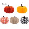 Burlap And Velvet Pumpkins 5 Pcs Fall Fabric Pumpkin Decor, Thanksgiving Farmhouse Stuffed Plaid Decoration, Harvest Small Faux for Home Table