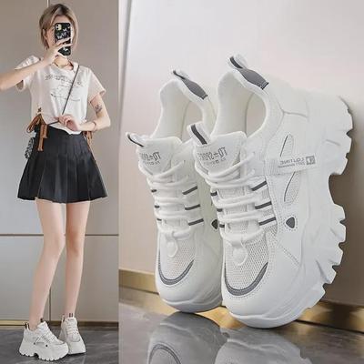 Women's 2024 Spring Mesh Dad Sneakers with Thick Soles for Students