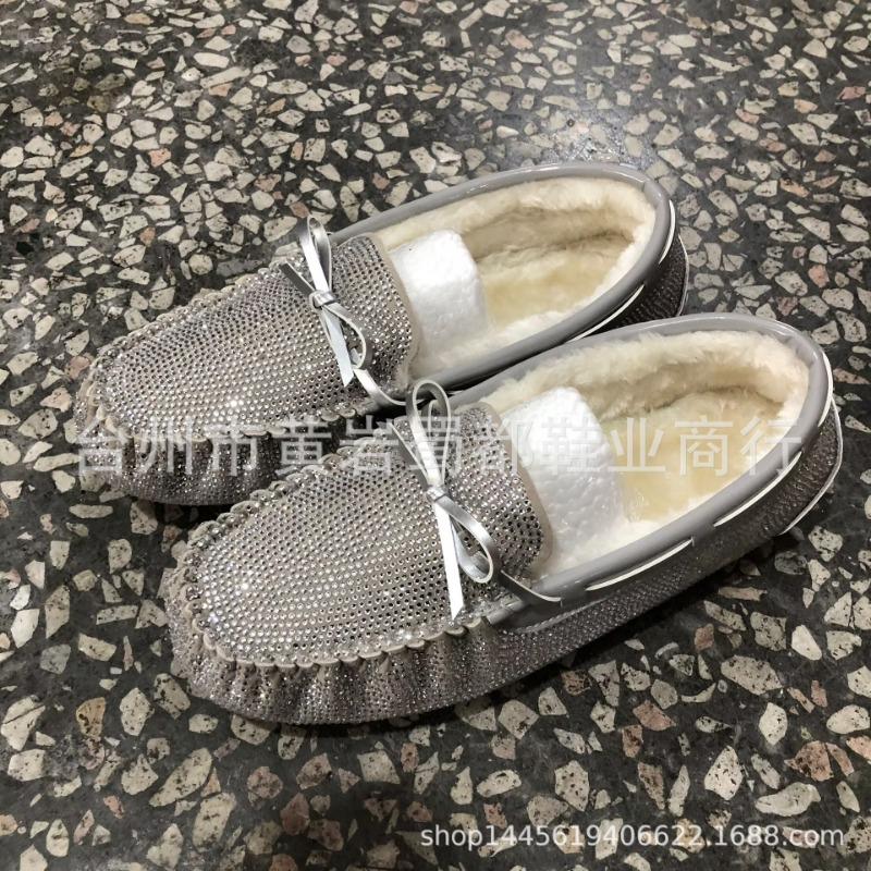 Color rhinestone beanie shoes women's winter velvet cotton shoes Harajuku large size pregnant women casual shoes flat bottom one pedal fluffy shoes