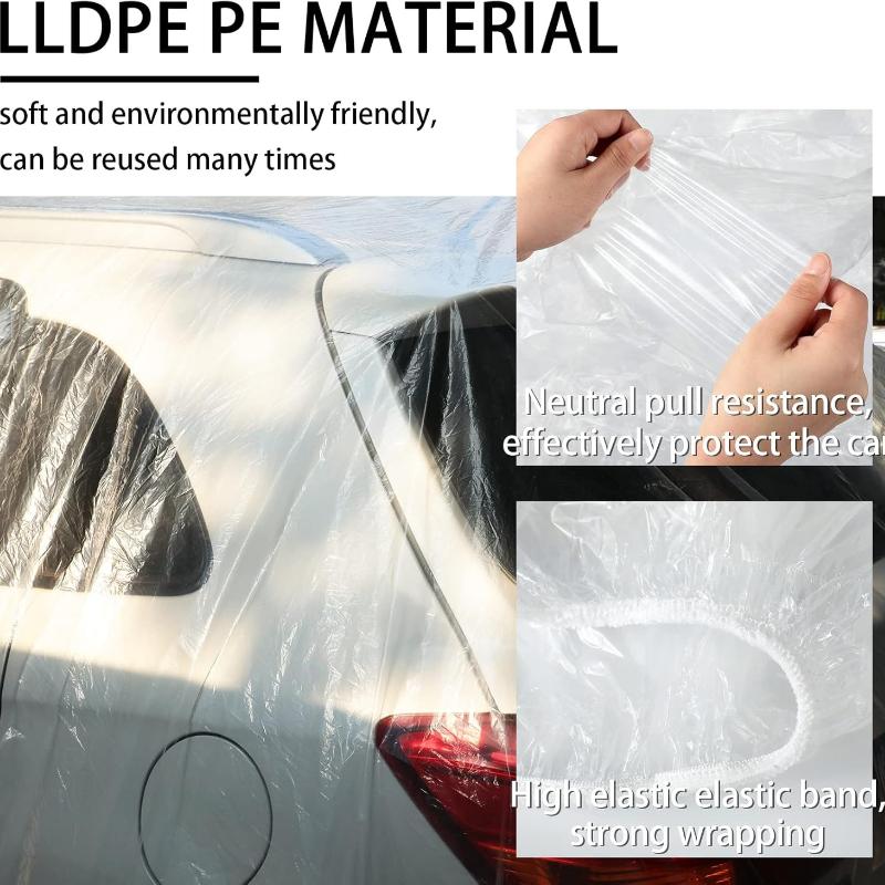 Tallew 4 Pcs Universal Plastic Car Cover 12. 5 X 21. 7ft Disposable Waterproof Full Exterior Cover with Elastic Band for Automobiles Sedan Outdoor