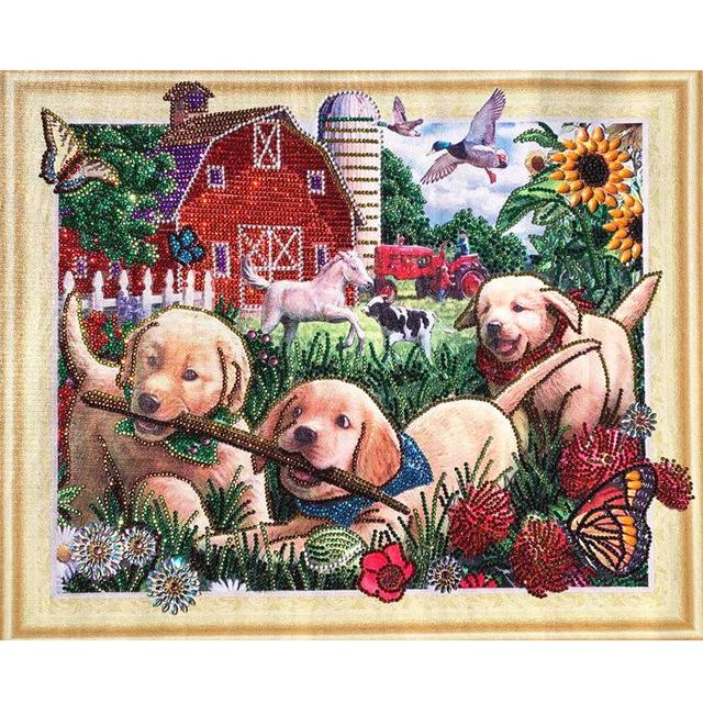 

Алмазная картина Huacan специальной формы, собачья семья, рукоделие, рукоделие, 3d дрель, мозаика, сделай сам, алмаз