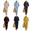 Summer Stand Collar Maxi Dress for Women Half Sleeve Button Up V Neck Long Dress Loose Flowy Beach Sundress with Pockets