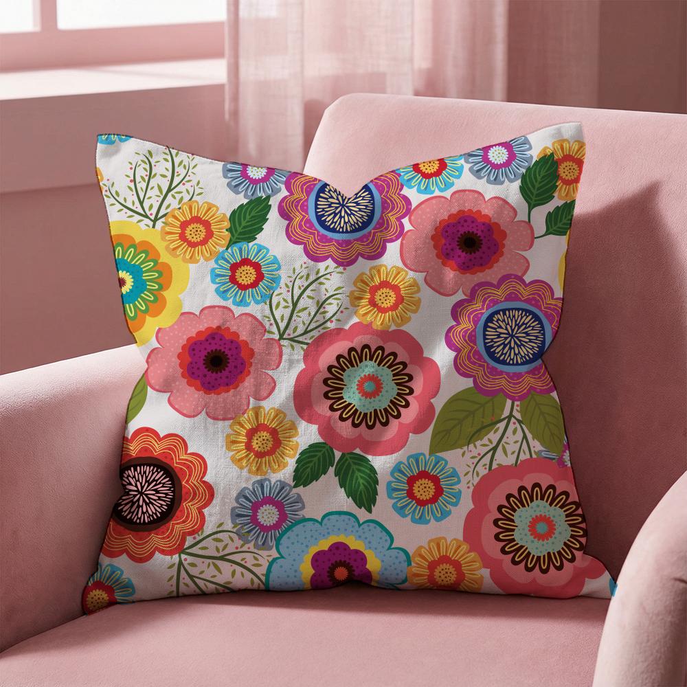 Colorful Flowers Cushion Cover Multi-Scene Pillow Cover for Home & Car - Reversible, Soft & Durable for Daily Use