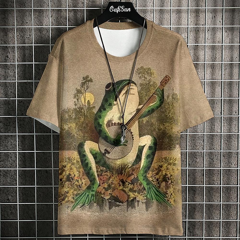 Kreslené tričko pro muže vzor japonský ropucha krátký rukáv ležérní top léto ležérní pánské oblečení oversized outdoor streetwear