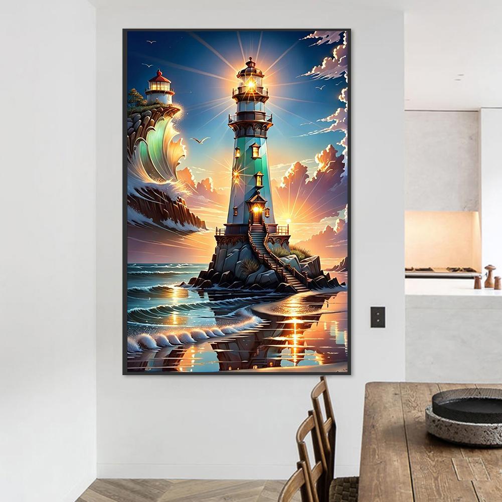 Sada malování podle čísel na plátně DIY olej Art Lighthouse Picture Home Decor55x85cm