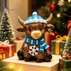 Resin Animal Statue Winter Highland Cow Figurine, Cattle for Desk Decor Decor, Shape Ornament Home Office