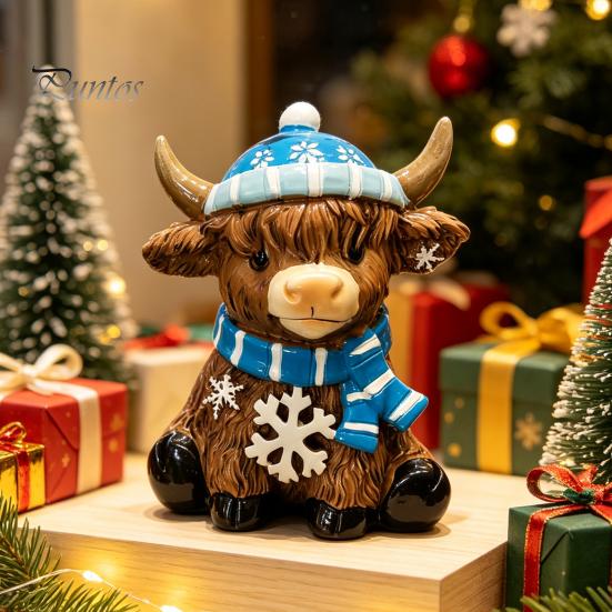 Resin Animal Statue Winter Highland Cow Figurine, Cattle for Desk Decor Decor, Shape Ornament Home Office
