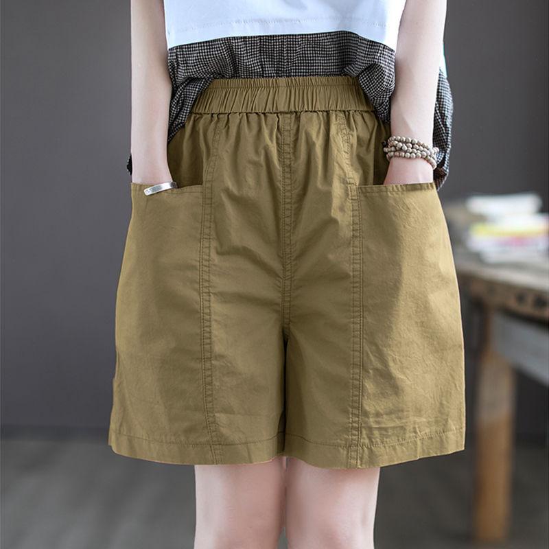 100% Cotton Short Pants Women's Summer Outside Wear High Waist Cover Thighs Show Thin Loose Five Points Casual Wide Leg Pants