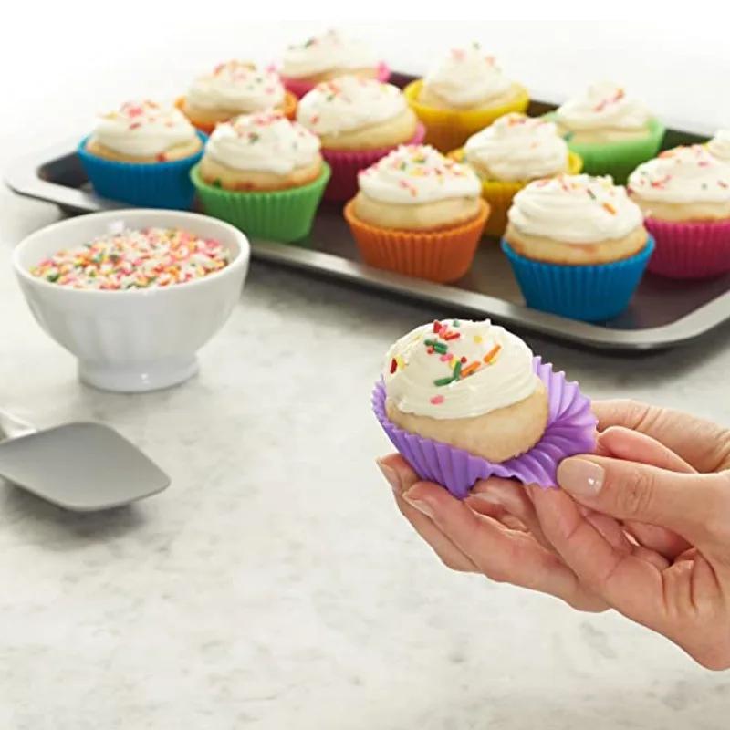 12pcs/Set Silicone Cake Mold Round Shaped Muffin Cupcake Baking Molds Kitchen Cooking Bakeware Maker DIY Cake Decorating Tools