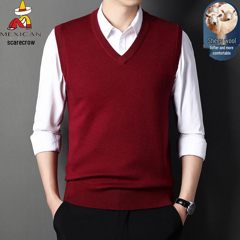 

Мужской шерстяной кардиган жилет с V-образным вырезом - Осенне-зимний кашемировый вязаный свитер для папы M (48-60 kg)