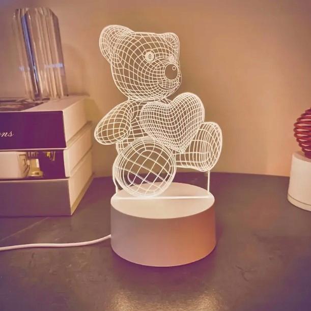 Adorable 3D TEDDY BEAR Night Lamp, Decorative LED for the Room, 3 Light Colors, USB