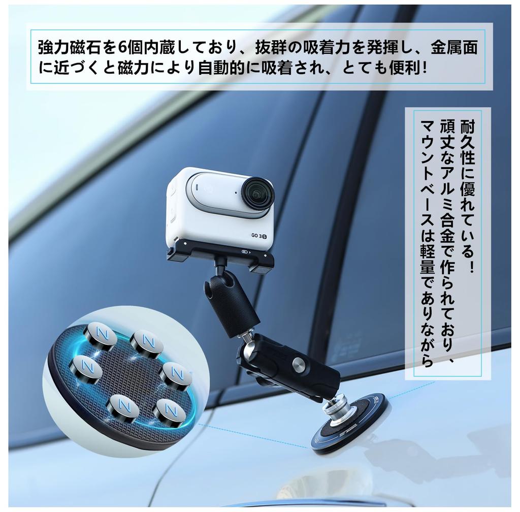 SHEAWA Camera Magnetic Mount Mount Adapter with 6 Powerful Aluminum ABS Rotating Double Ball Head for Insta360 GO Osmo Magnetic Accessory Base,