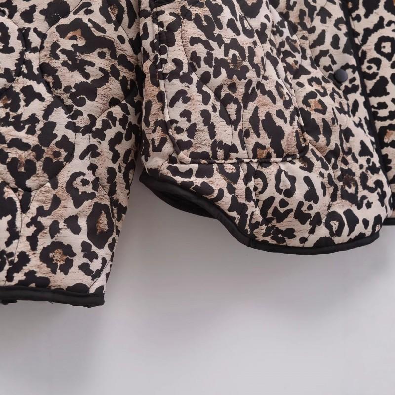 Womens Casual Loose Animal Print Padded Coat Winter Warm Fashion Outerwear Round Neck Single-Breasted Long Sleeve