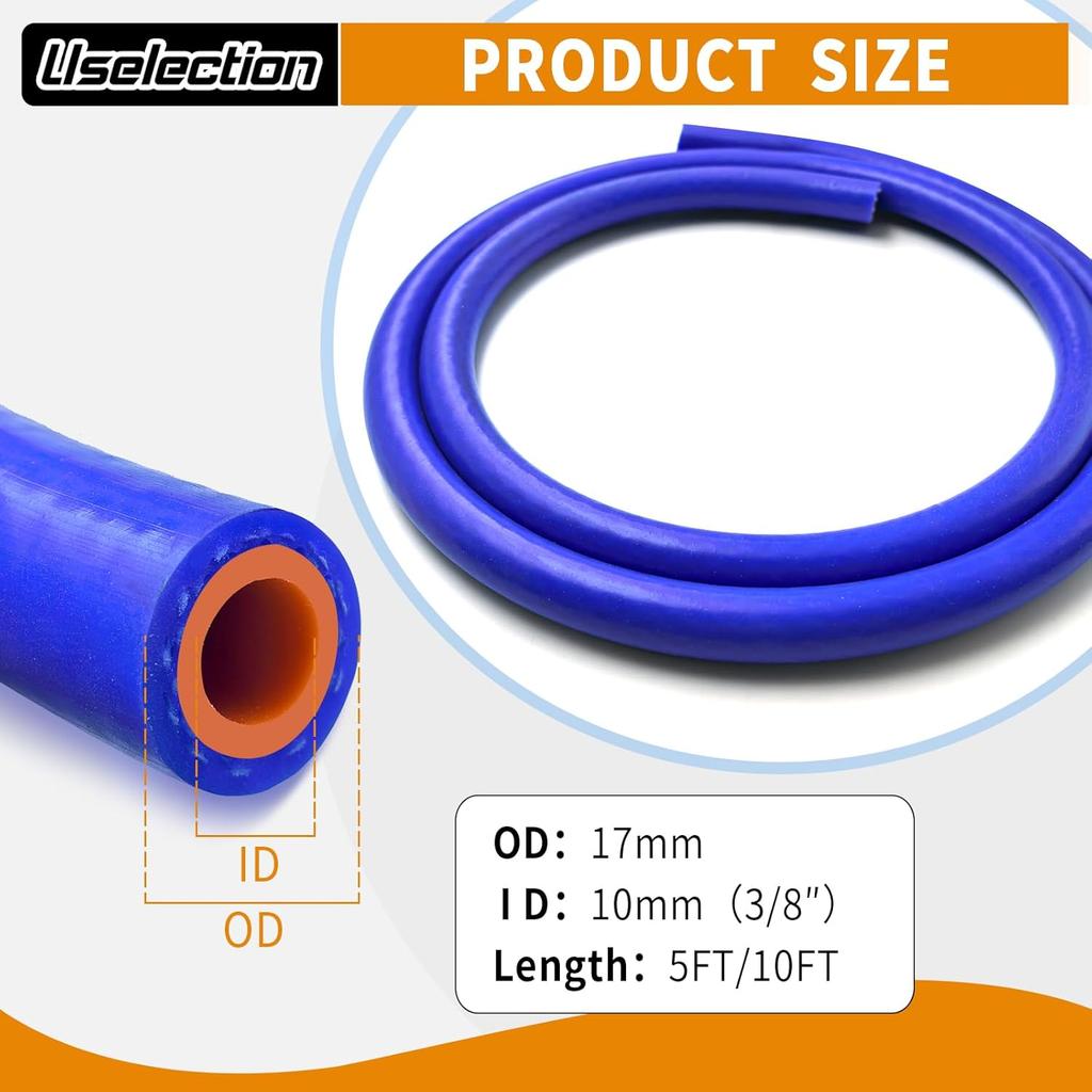 3/8"X5FT(ID:10MM) Silicone Heater Hose Blue and Red Coolant Radiator Vacuum Line, Reinforced High Temperature Reinforced 4MM Thick(0.16 In) (3/8"