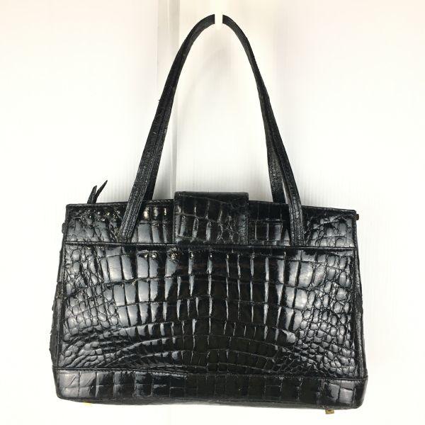 GENUINE CROCODILE SKIN KAIYO Handbag & Long Wallet Black Crocodile Leather Purse(USED)