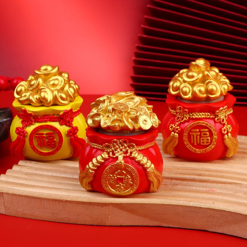 Fortunate Resin Chinese Money Bag Prosperity Figurine for Desk Home Wealth and Fortune Decor