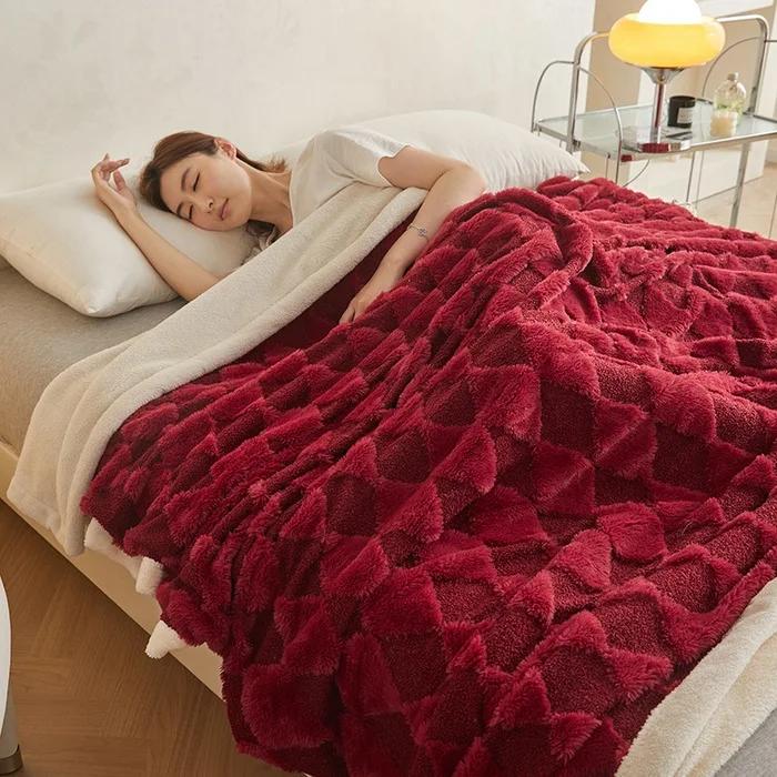 New Rabbit Fleece Lamb Fleece Blanket Double Layer Thickened Air Conditioning Blanket Sofa Cover Blanket 100 150cm вино красного