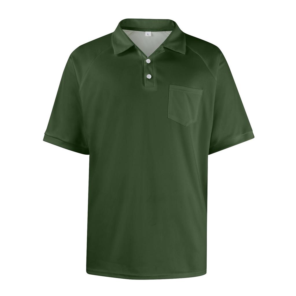 Men's Summer Solid Color Button Pocket Lapel Loose Raglan Short Sleeve Top