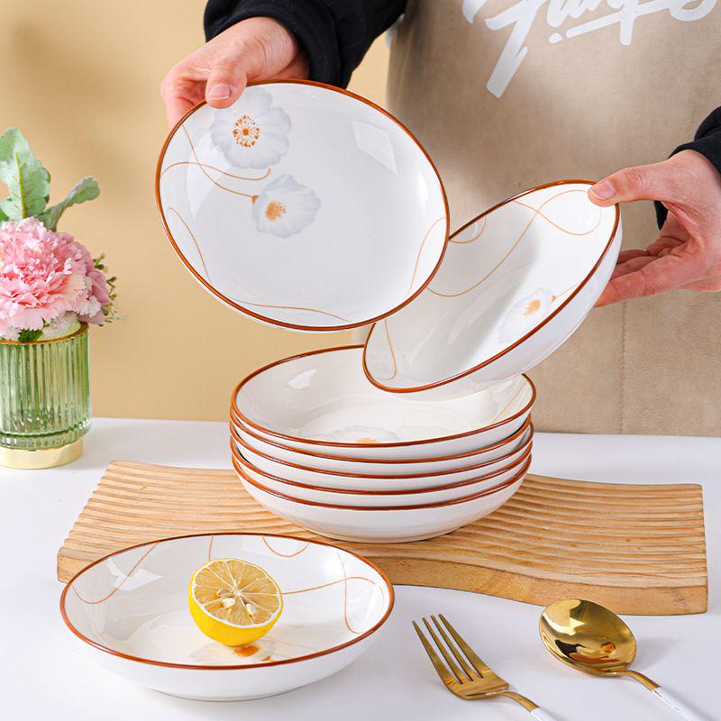 Set of 10 Ceramic Bone Dish Soup Bowls - 6.25-inch 'Time is Good' Theme, Perfect for New Home