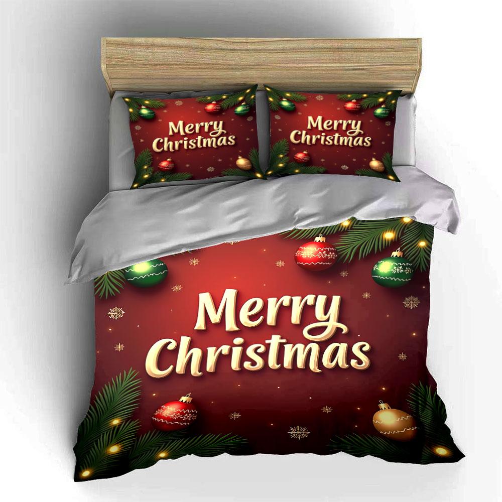 Merry Christmas Ornament Design Bedding Duvet Cover Set Duvet Cover Pillowcases (1*Duvet Cover 2*Pillowcases, Without Duvet Insert)