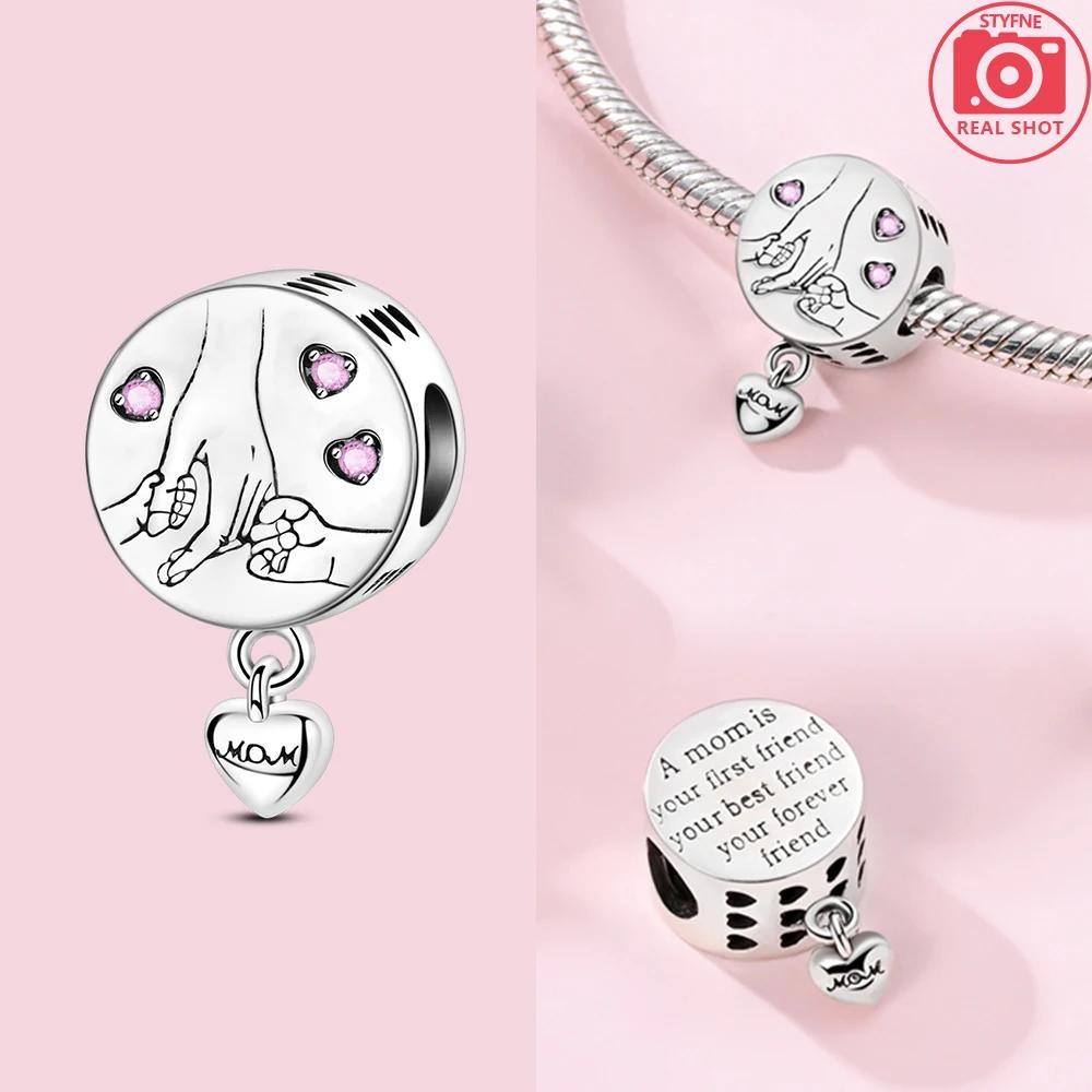 Authentic Mothers Day Pink Heart Mom Charm Bead Charms Compatible With Copper Bracelets Women Jewellery Diy Fine Material Making Up