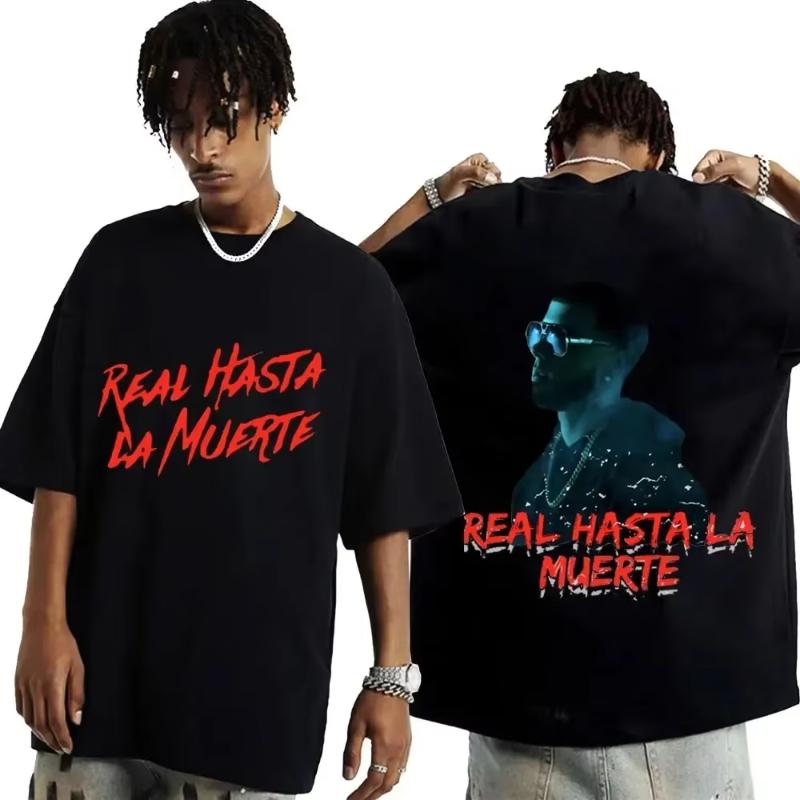 2025 Rapper Anuel AA Real Hasta La Muerte Print T-shirt Hip Hop Oversized Short Sleeve T Shirt Men Women Fashion Cotton T Shirts