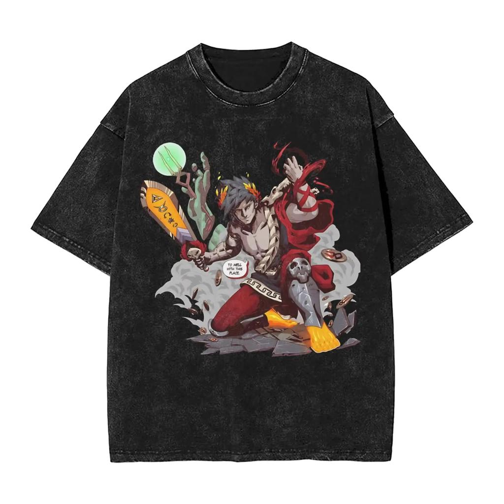 Classic Retro Game Hades Zagreus Funny Graphic Print T-Shirt Men Women Vintage Washed Cotton Y2K Harajuku Unisex Oversize Streetwear Short Sleeve Top