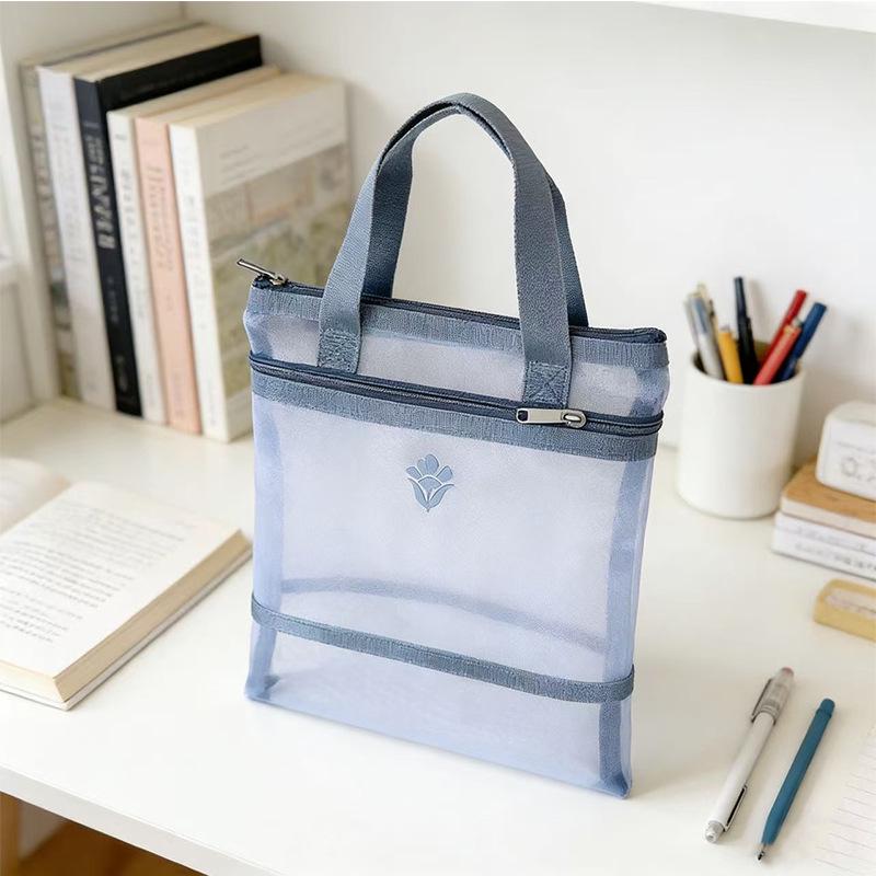 Double-Layer Mesh Organizer: Transparent Zipper File Bag for Student Materials & Test Papers