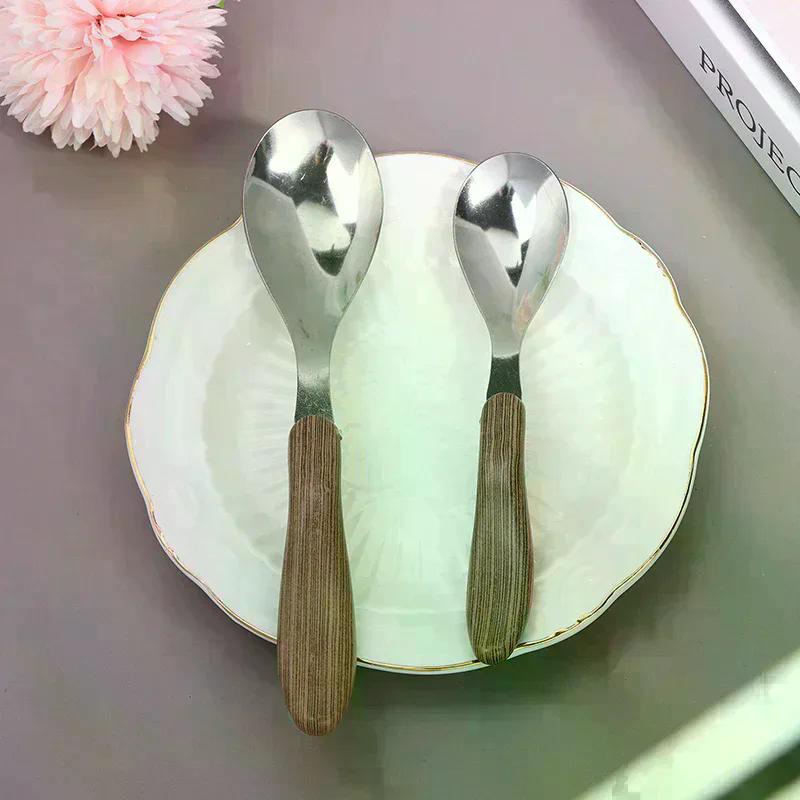1 Stück Edelstahl Imitation Holzgriff Besteck Westliches Geschirr Dessert Suppenlöffel Westliches Restaurant Bar Geschirr