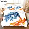 3D Printed Cartoon Fish Photo Chinoiserie Bedding Set Down Quilt Cover With Pillowcase Double Complete  King