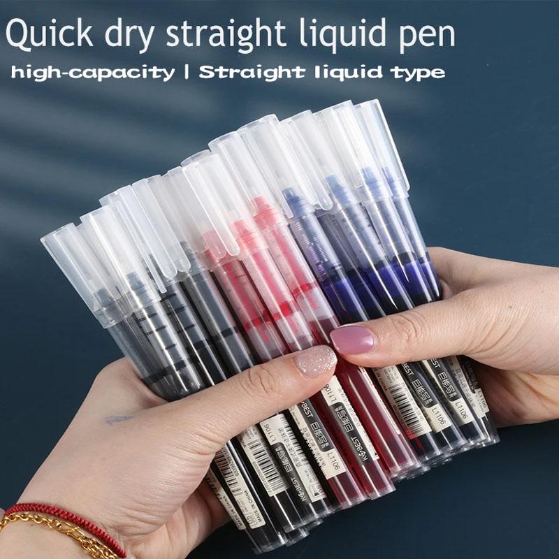 12pcs Student Neutral Straight Liquid Type Ballpoint Gel Pen 0.5mm Black Blue Red Writing Tools