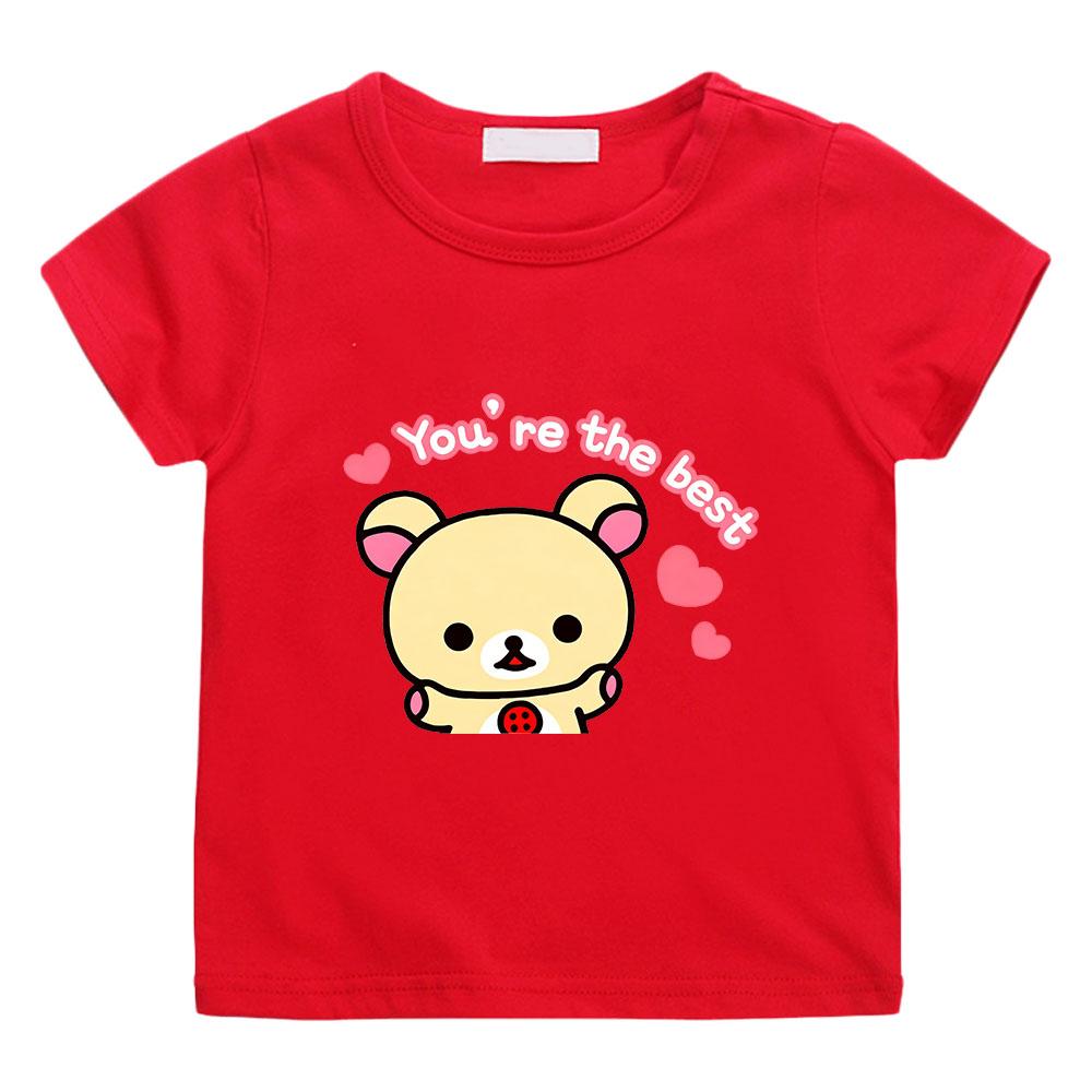 

100% Cotton Rilakkuma Cartoon Print T-shirt Kawaii Boys Girls Kids Clothing Manga Comic Short Sleeves Sports Cute Toddler summer Tops Anime T-shirt 100 красный