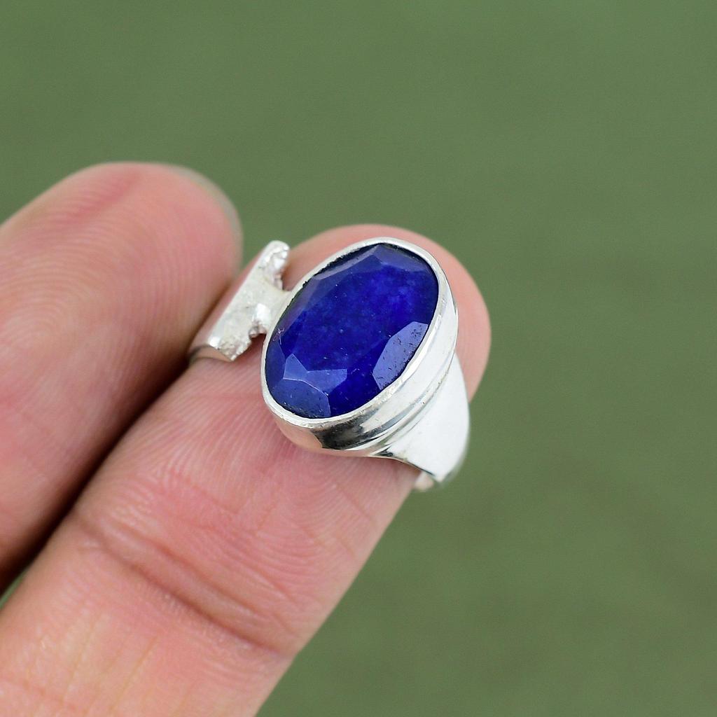 Faceted Blue Sapphire Ring 925 Sterling Silver Ring Natural Gemstone Jewelry Handmade Latest Design Ring Gift For Mom Available In Ring Size