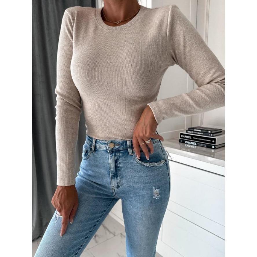 YYFS Moda dame ocazional primăvară toamnă imprimeu culoare uni cu mânecă lungă cu decolteu O bluze și cămăși